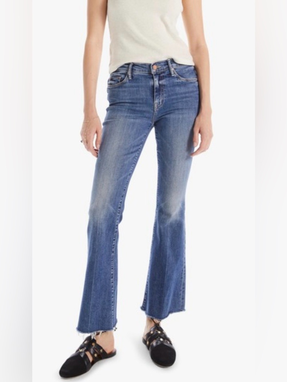 MOTHER The Weekender Fray Walking On Coals Flare Jeans
